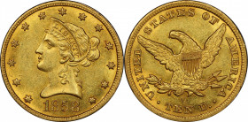 1858-O Liberty Head Eagle. Winter-1, the only known dies. MS-62 (PCGS).

This is a beautiful Liberty Head eagle exhibiting vivid honey-orange color....