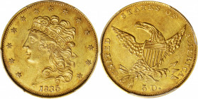1835 Classic Head Half Eagle. HM-2. Rarity-3. AU-58 (PCGS). CAC.

A wonderfully original straw-gold example with enhancing blushes of reddish-rose h...