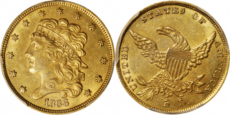 1836 Classic Head Half Eagle. HM-6. Rarity-3. AU-58 (PCGS). CAC.

Plenty of so...