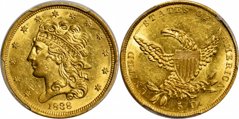 1838 Classic Head Half Eagle. HM-1. Rarity-3. MS-61 (PCGS).

The frosty, brigh...