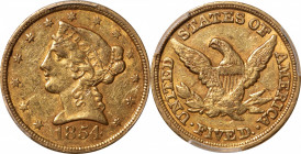 1854-C Liberty Head Half Eagle. Winter-2. Weak C. AU-50 (PCGS). CAC.

An attractive, fully original example with rich honey-gold and pale rose color...