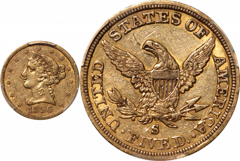 1856-S Liberty Head Half Eagle. EF-45 (PCGS). CAC.

Light golden-honey color t...