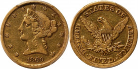 1860-D Liberty Head Half Eagle. Winter 38-FF. Medium D. VF-30 (PCGS).

A handsome mid-grade example of this date and mint. Deep olive-gold with copp...