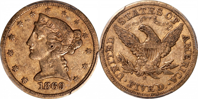 1869-S Liberty Head Half Eagle. EF-40 (PCGS).

Impressive quality for a surviv...