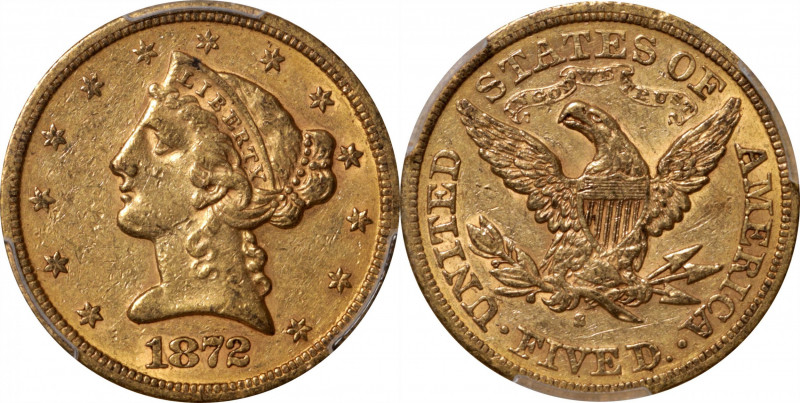 1872-S Liberty Head Half Eagle. EF-45 (PCGS).

Handsome golden-honey color bla...