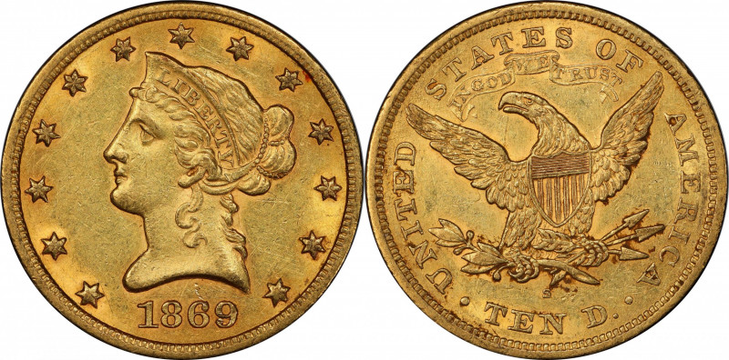 1869-S Liberty Head Eagle. AU-55 (PCGS). CAC.

This lovely piece is intensely ...