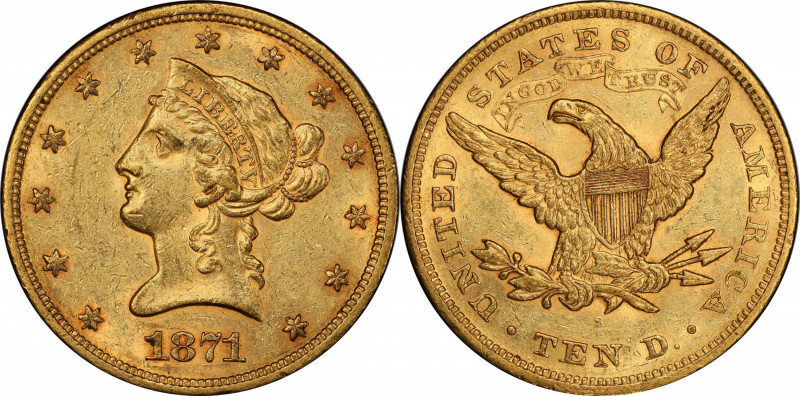 1871-S Liberty Head Eagle. AU-58 (PCGS). CAC.

One of numerous offerings from ...