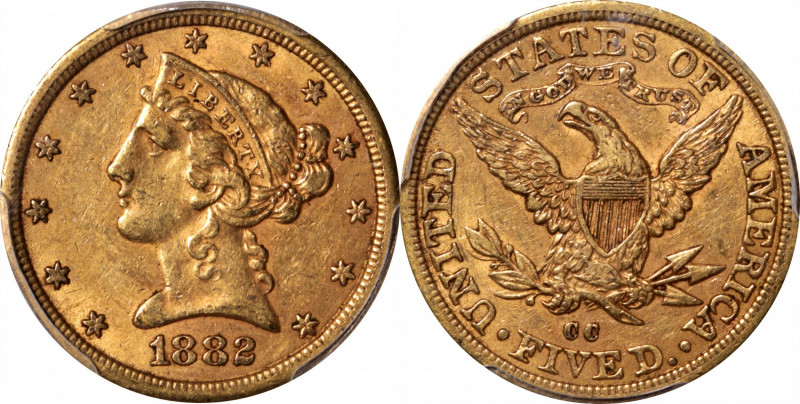 1882-CC Liberty Head Half Eagle. Winter 1-A, the only known dies. AU-55 (PCGS). ...