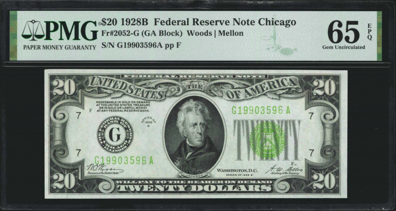 Lot of (6). Fr. 2052-G. 1928B $20 Federal Reserve Notes. Chicago. PMG Gem Uncirc...