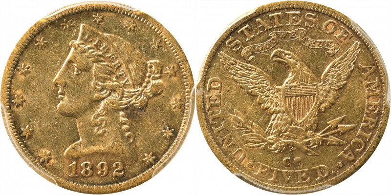 1892-CC Liberty Head Half Eagle. Winter 1-A, the only known dies. Die State I. A...