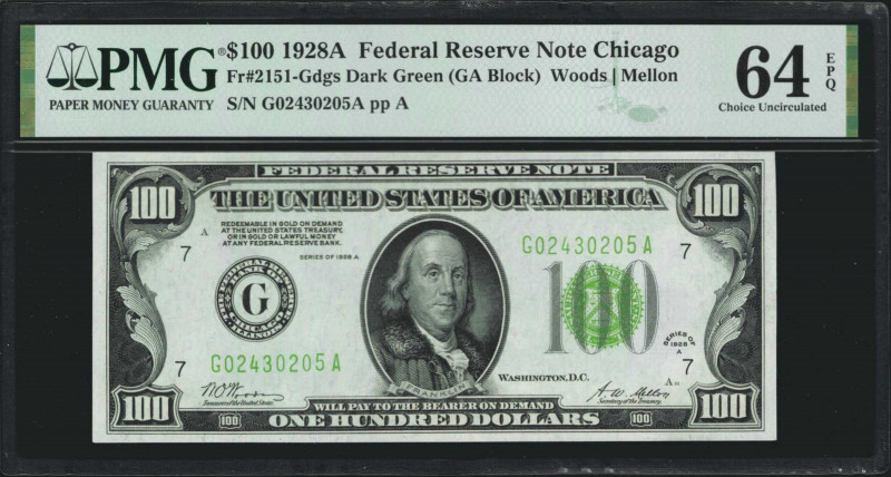 Lot of (6). Fr. 2151-G. 1928A $100 Federal Reserve Note. Chicago. PMG Choice Unc...