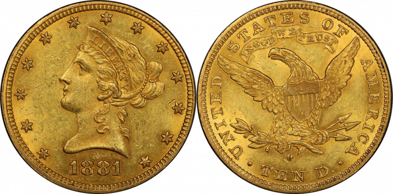 1881-O Liberty Head Eagle. Winter-1, the only known dies. MS-61 (PCGS). CAC.

...