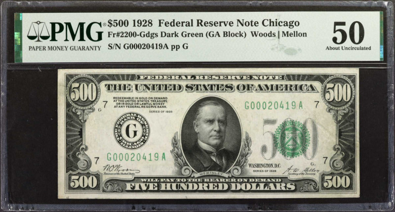 Fr. 2200-Gdgs. 1928 $500 Federal Reserve Note. Chicago. PMG About Uncirculated 5...