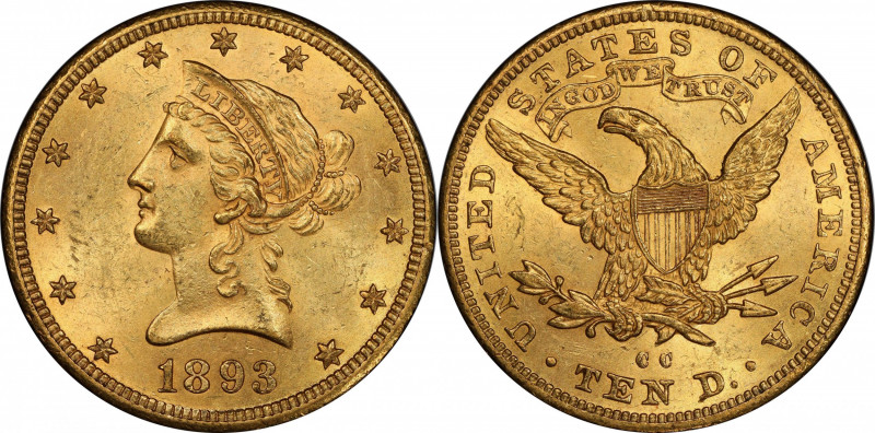 1893-CC Liberty Head Eagle. Winter 1-A, the only known dies. MS-62 (PCGS). CAC....