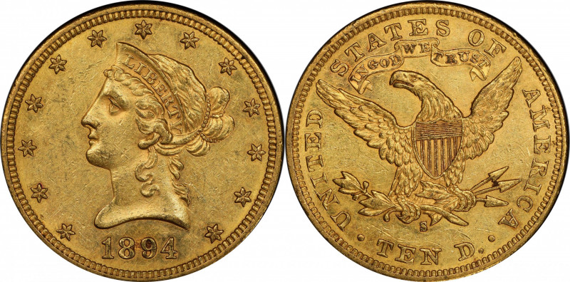 1894-S Liberty Head Eagle. AU-58 (PCGS). CAC.

With nearly full mint luster an...