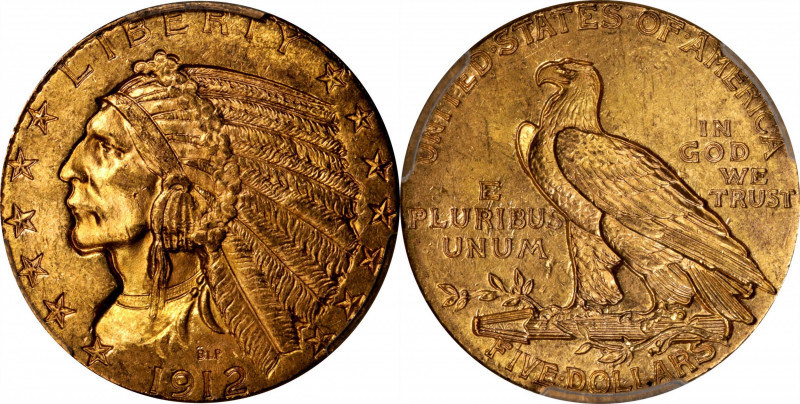 1912 Indian Half Eagle. MS-63 (PCGS). CAC.

This highly lustrous golden-orange...