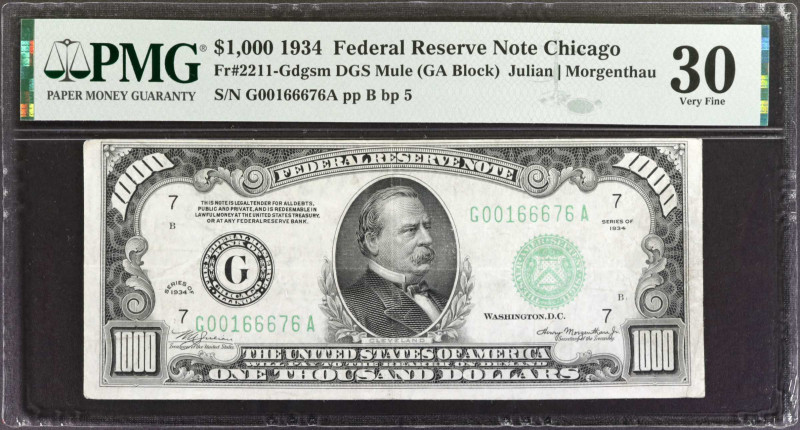 Fr. 2211-Gdgsm. 1934 $1000 Federal Reserve Mule Note. Chicago. PMG Very Fine 30....