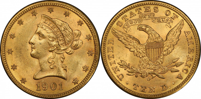 1901-O Liberty Head Eagle. Winter-1. MS-63 (PCGS). CAC.

Very well preserved f...