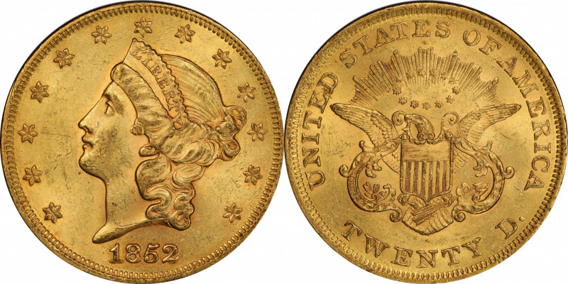 1852 Liberty Head Double Eagle. FS-301. Repunched Date. MS-63 (PCGS).

This Mi...