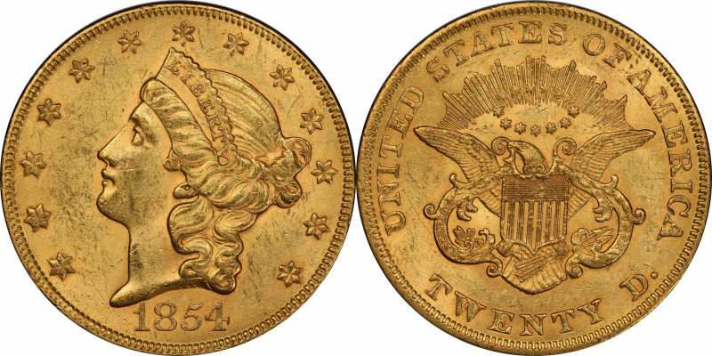 1854 Liberty Head Double Eagle. Large Date. MS-62 (PCGS). CAC.

One of the mos...