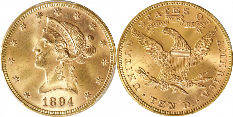 1894 Liberty Head Eagle. MS-64+ (PCGS). CAC.

Remarkably smooth surfaces in a ...