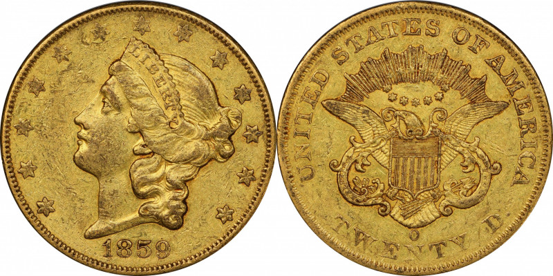 1859-O Liberty Head Double Eagle. Winter-1. AU-53 (PCGS).

With handsome honey...