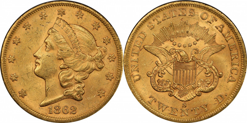 1862-S Liberty Head Double Eagle. MS-63 (PCGS).

A truly historic numismatic o...