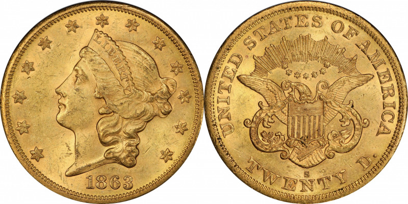 1863-S Liberty Head Double Eagle. MS-63 (PCGS). CAC.

A wonderfully original e...