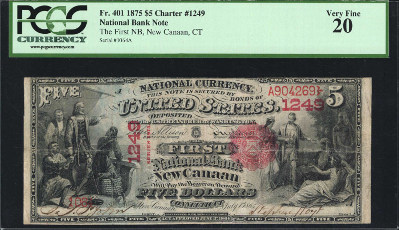 New Canaan, Connecticut. $5 1875. Fr. 401. The First NB. Charter #1249. PCGS Cur...