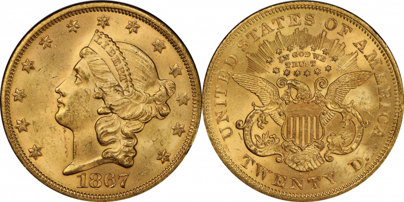 1867-S Liberty Head Double Eagle. MS-64 (PCGS). CAC.

A phenomenal condition r...