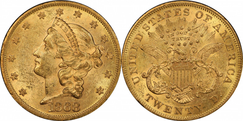 1868 Liberty Head Double Eagle. MS-61 (PCGS). CAC.

A beautiful example, both ...