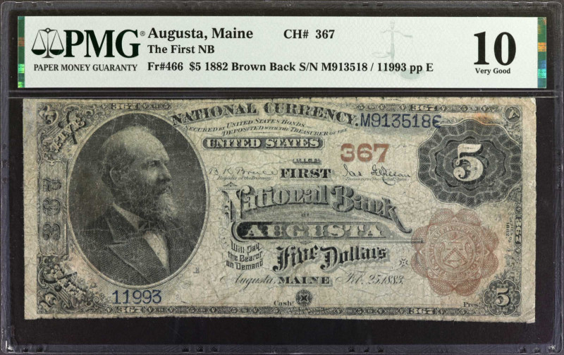 Augusta, Maine. $5 1882 Brown Back. Fr. 466. The First NB. Charter #367. PMG Ver...