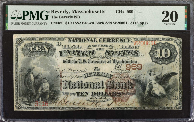 Beverly, Massachusetts. $10 1882 Brown Back. Fr. 480. The Beverly NB. Charter #9...