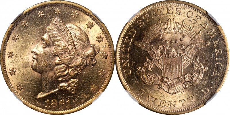 1861 Liberty Head Double Eagle. MS-61 (NGC).

A bright and flashy example with...