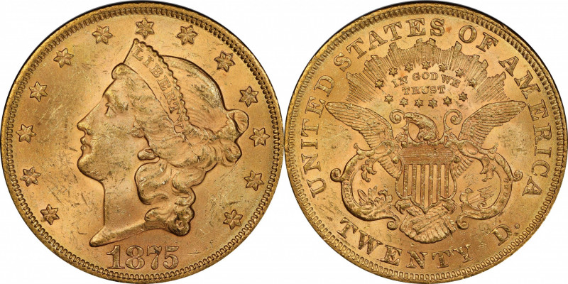 1875 Liberty Head Double Eagle. MS-63 (PCGS).

This is an uncommonly well pres...