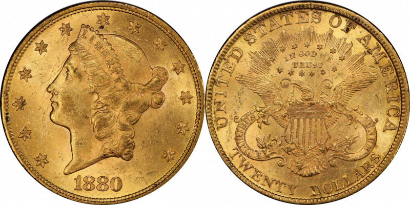 1880 Liberty Head Double Eagle. MS-62 (PCGS). CAC.

A frosty, fully original, ...