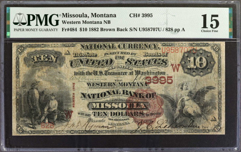 Missoula, Montana. $10 1882 Brown Back. Fr. 484. The Western Montana NB. Charter...