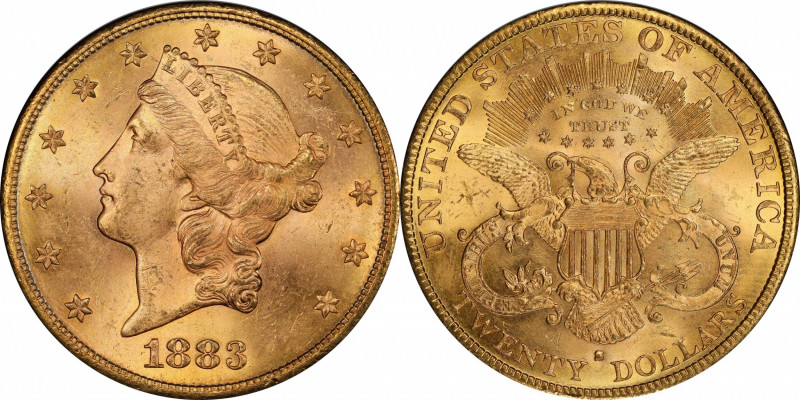 1883-S Liberty Head Double Eagle. MS-64 (PCGS). CAC.

Lustrous, frosty surface...