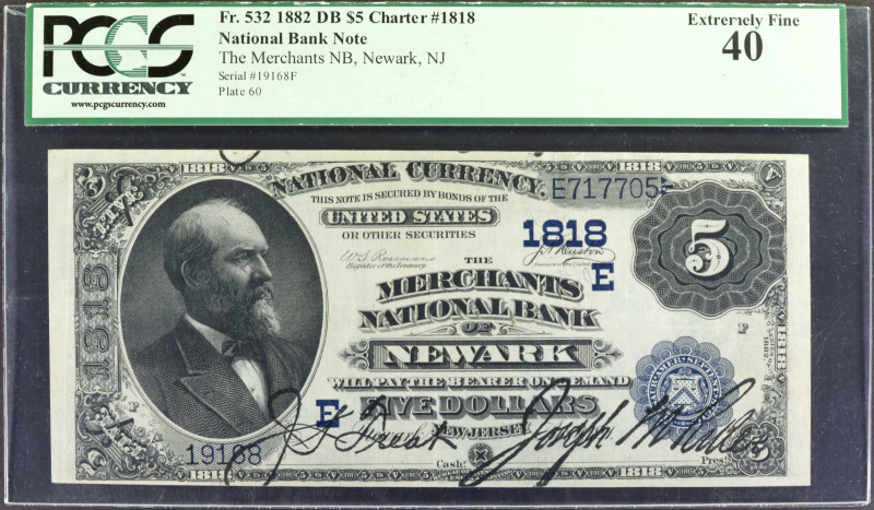 Newark, New Jersey. $5 1882 Date Back. Fr. 532. The Merchants NB. Charter #1818....