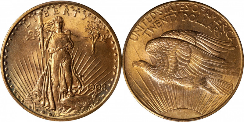 1908 Saint-Gaudens Double Eagle. No Motto. MS-65 (PCGS).

This gorgeous Gem Mi...