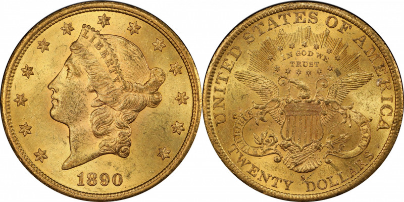 1890-S Liberty Head Double Eagle. MS-63+ (PCGS). CAC.

Vivid golden-apricot co...