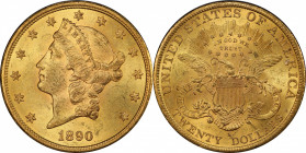 1890-S Liberty Head Double Eagle. MS-63+ (PCGS). CAC.

Vivid golden-apricot color with intermingled pinkish-rose highlights. Intensely lustrous with...