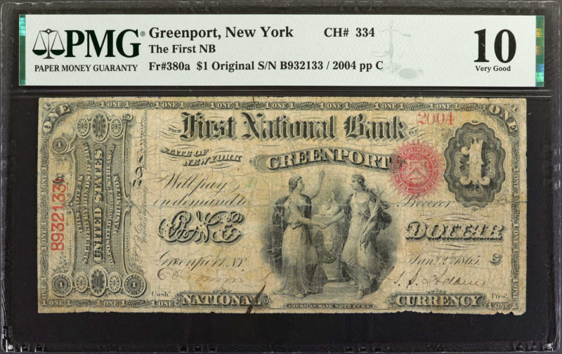 Greenport, New York. Original $1 Fr. 380a. The First NB. Charter #334. PMG Very ...