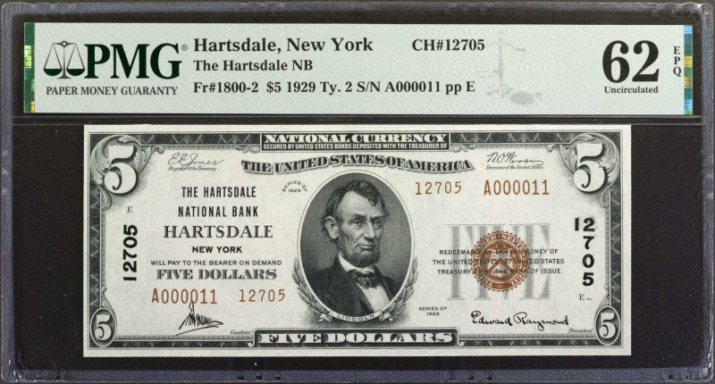 Hartsdale, New York. 1929 Ty. 2 $5 Fr. 1800-2. The Hartsdale NB. Charter #12705....