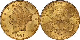 1891-CC Liberty Head Double Eagle. MS-61 (PCGS).

Deep golden-wheat color with intermingled pinkish-rose highlights, this is a beautiful and conditi...