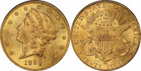 1892-CC Liberty Head Double Eagle. MS-62 (PCGS).

This incredible Carson City Mint condition rarity displays dominant golden-apricot color with blus...