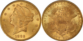 1892-S Liberty Head Double Eagle. MS-64 (PCGS). CAC.

Gorgeous rose-orange surfaces are exceptionally smooth for this San Francisco Mint issue. Shar...