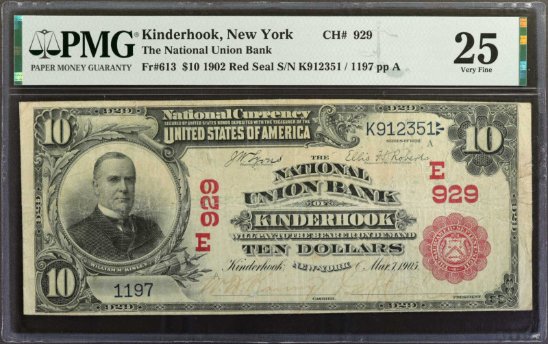 Kinderhook, New York. 1902 Red Seal $10 Fr. 613. The National Union Bank. Charte...