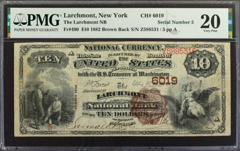 Larchmont, New York. 1882 Brown Back $10 Fr. 490. The Larchmont NB. Charter #601...