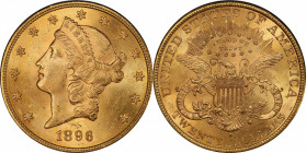 1896-S Liberty Head Double Eagle. MS-64 (PCGS).

A bright and beautiful example, both sides are aglow with frosty mint luster and vivid rose-gold co...